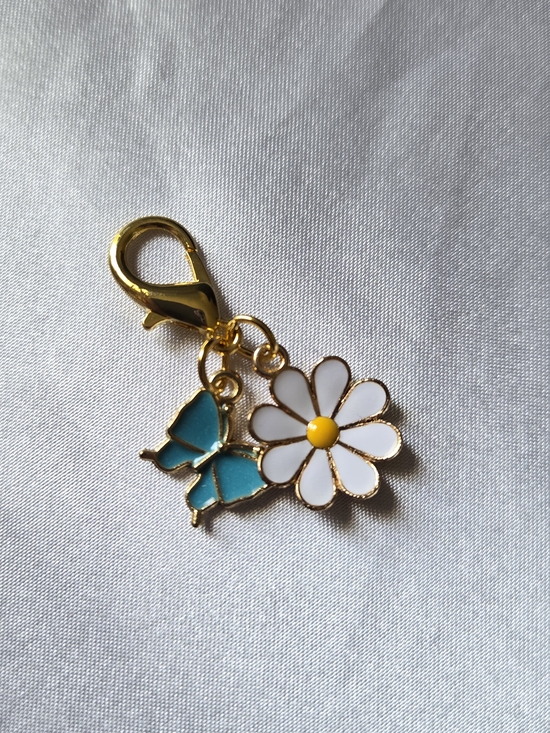 None Handbags - Gold Daisy and Turquoise Butterfly Bag Charm
